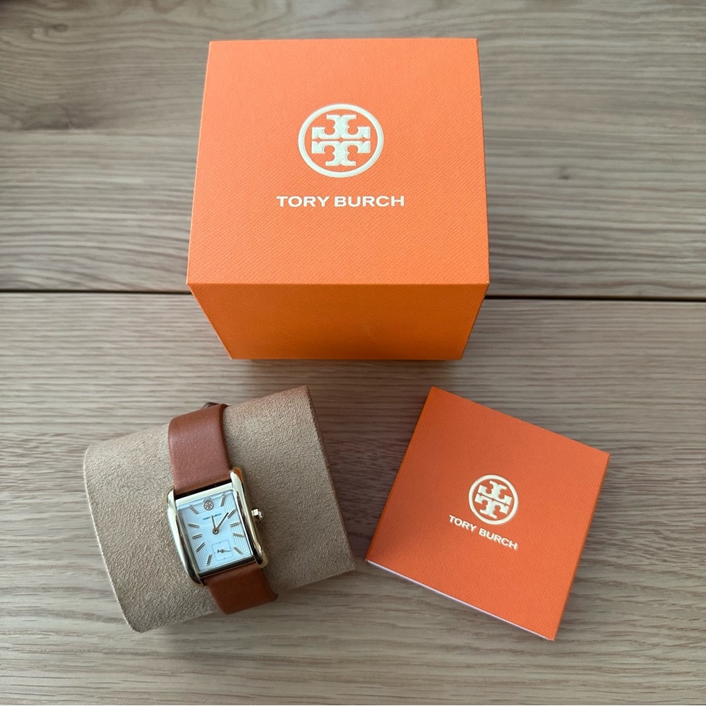 Tory Burch Eleanor Watch LUGGAGE LEATHER/GOLD-TONE STAINLESS STEEL, 25 X 36 MM